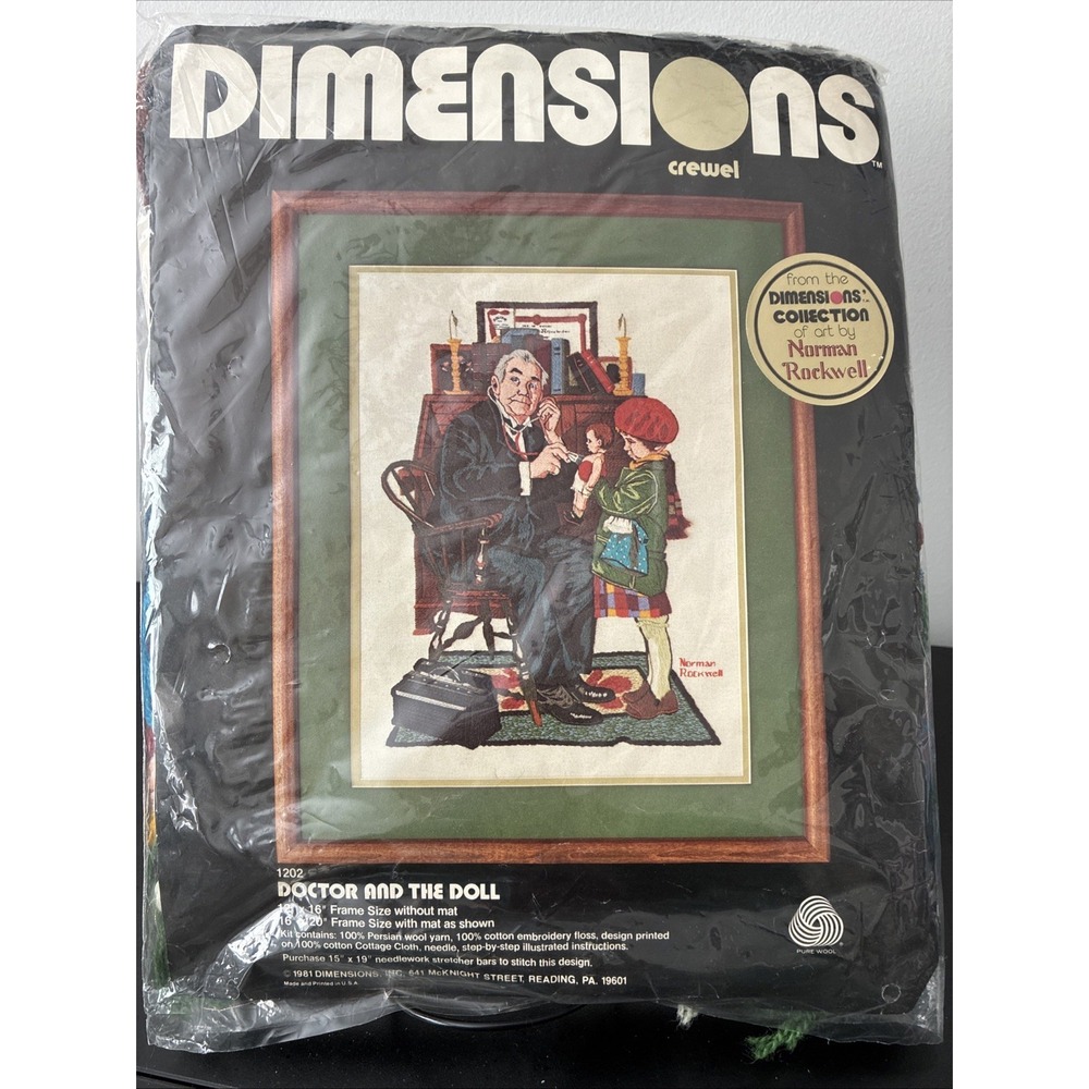 VTG 1981 Dimensions Crewel Doctor and the Doll Norm Rockwell #1202 New-open Pkg